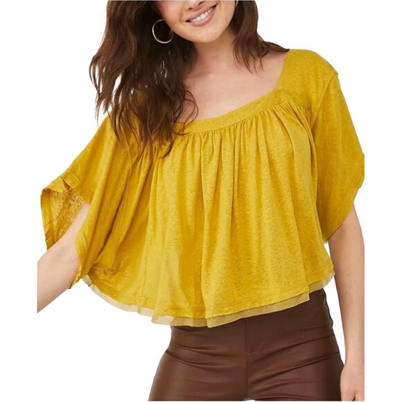 Free People Tops - 🆕Free People Sunsetter Linen Blend Top Color Golden Meadow  Sz L